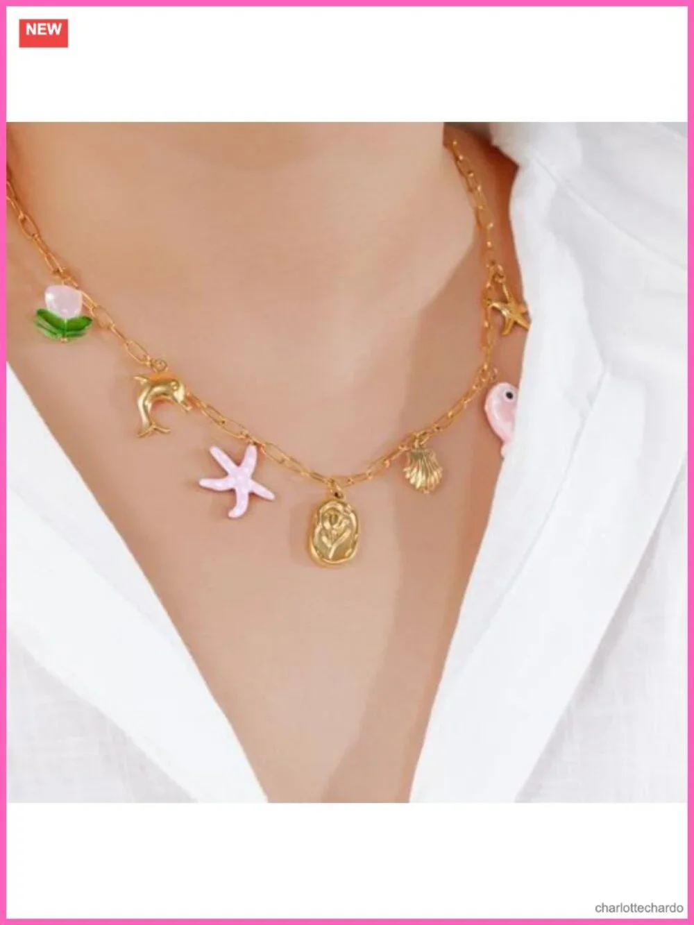 Stainless Steel Gold Plated Ocean Charm Necklace Boho Beach Choker